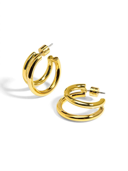 Rho - Women's Two Tone Small Double Hoop Earring - Rack Hunt