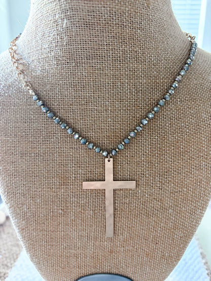 Women's Beaded Cross Necklace + Earrings Set