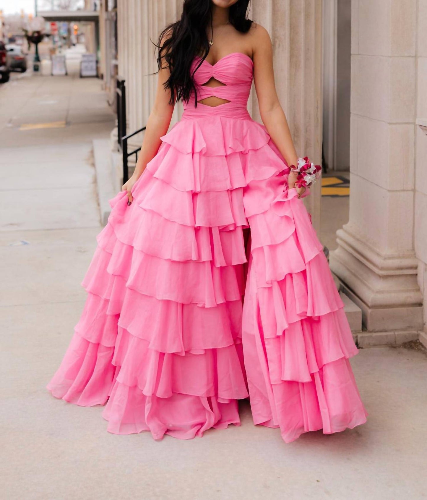 Strapless Fun Tiered Skirt Prom Dress