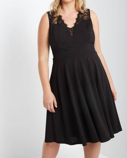 Lace Up Sleeveless V-neck Fit And Flare Dress - Plus