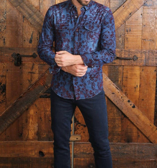 Denim Button Down Shirt With Flocking