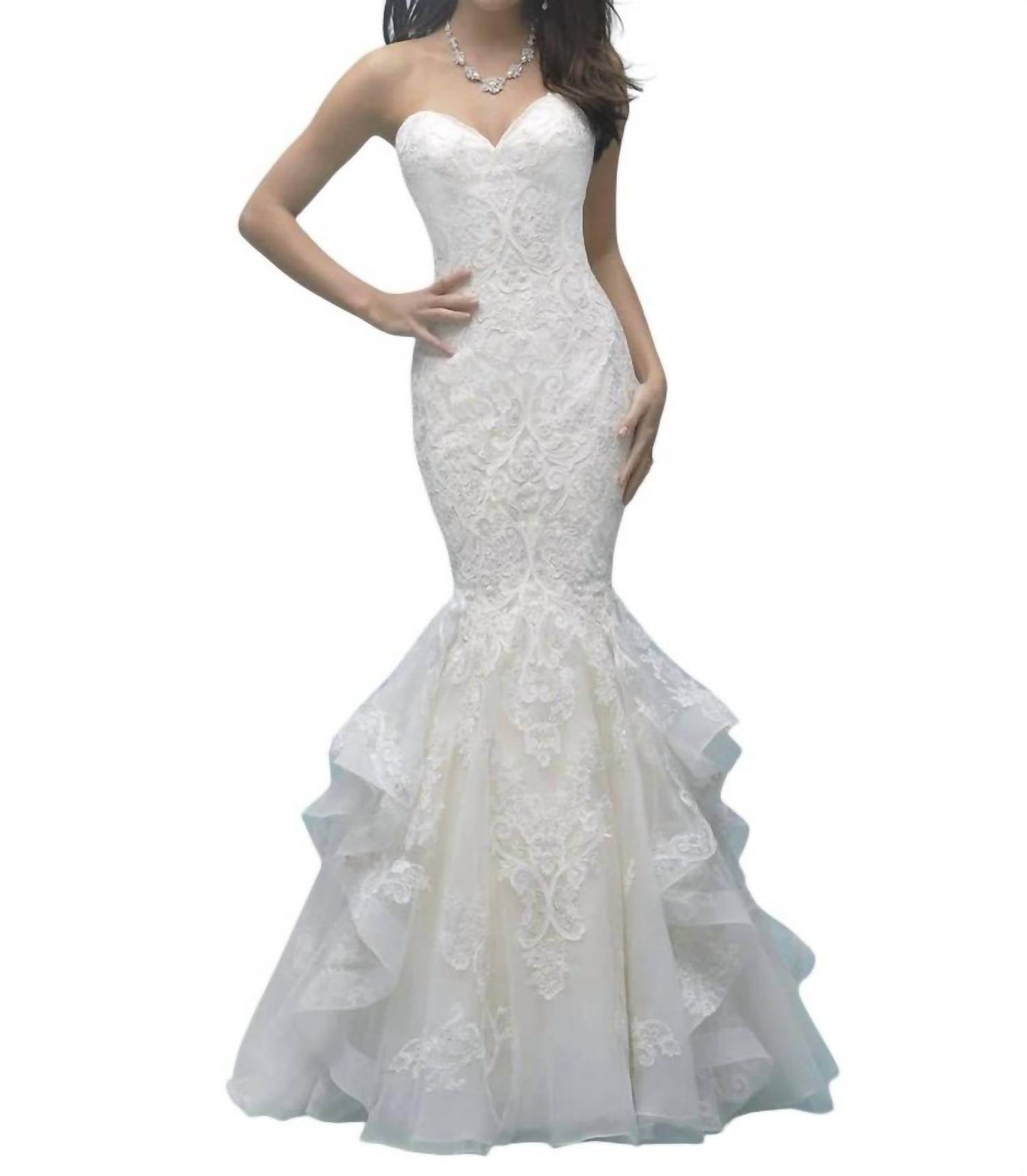 Allure Bridals - Strapless Ruffled Lace Mermaid Wedding Gown - Rack Hunt
