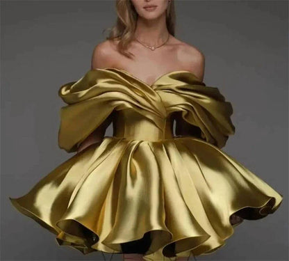 Luxury One Shoulder Satin High Waist Short Dress