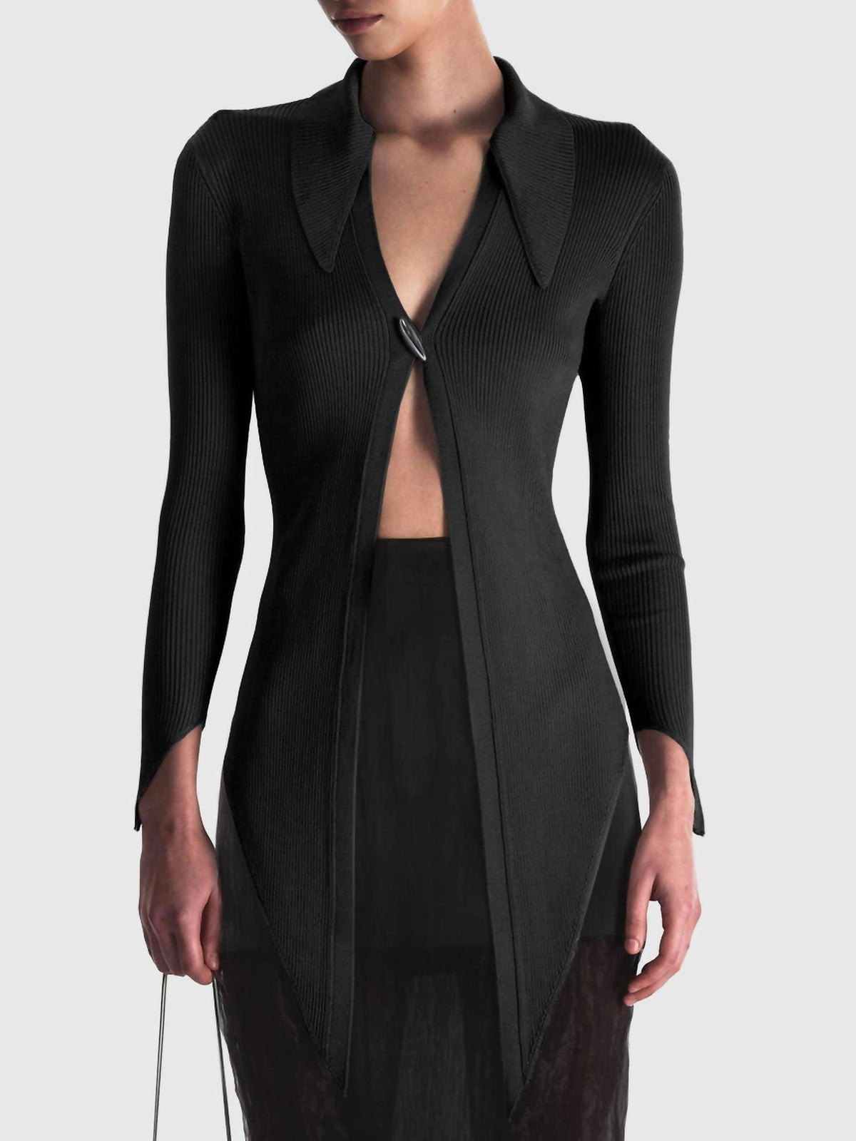 Women's Angular Ribbed Knit Cardigan