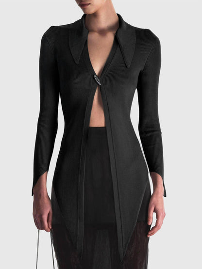 Women's Angular Ribbed Knit Cardigan