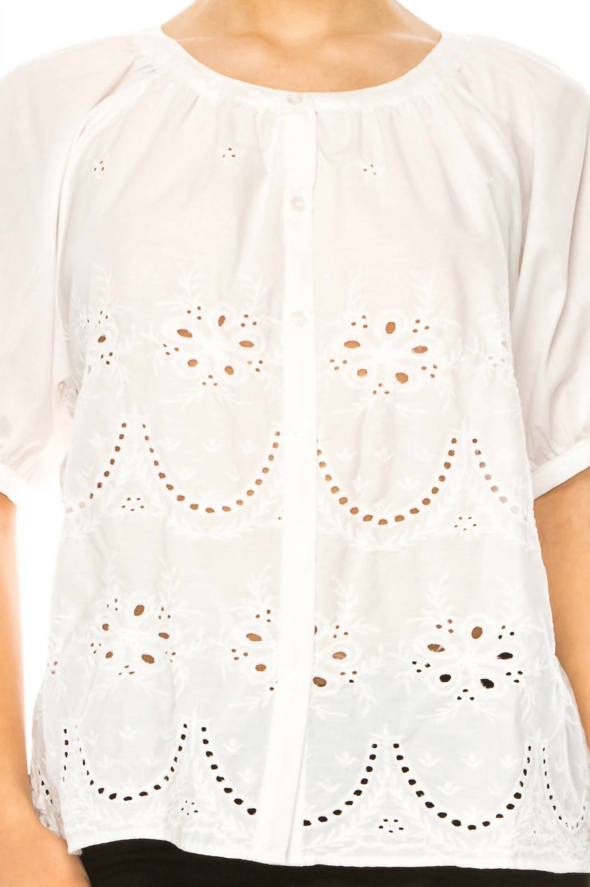 Eyelet Design Short Sleeve Shirt
