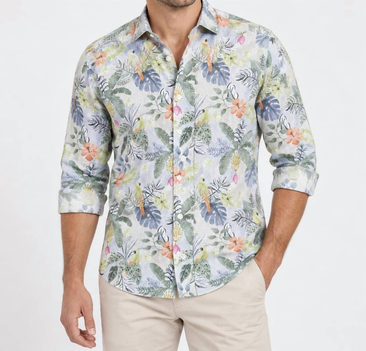 Men's Tropical Print Long Sleeve Shirt