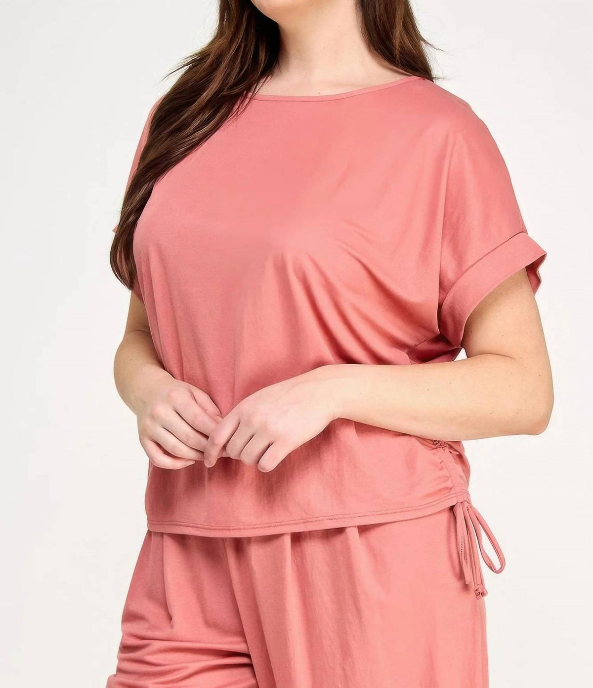Knit Linen Dolman Ruched Top - Plus
