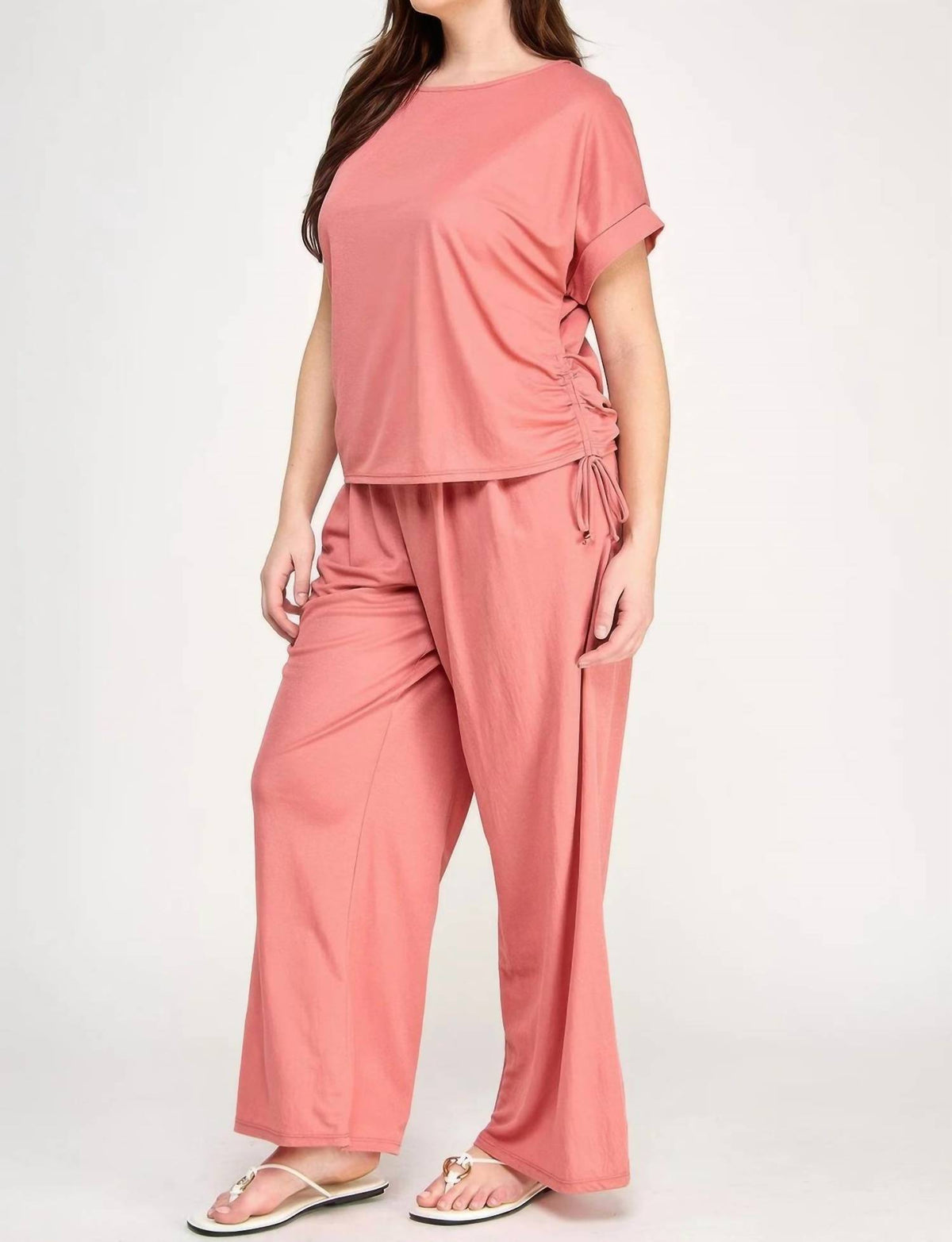 Knit Linen Dolman Ruched Top - Plus