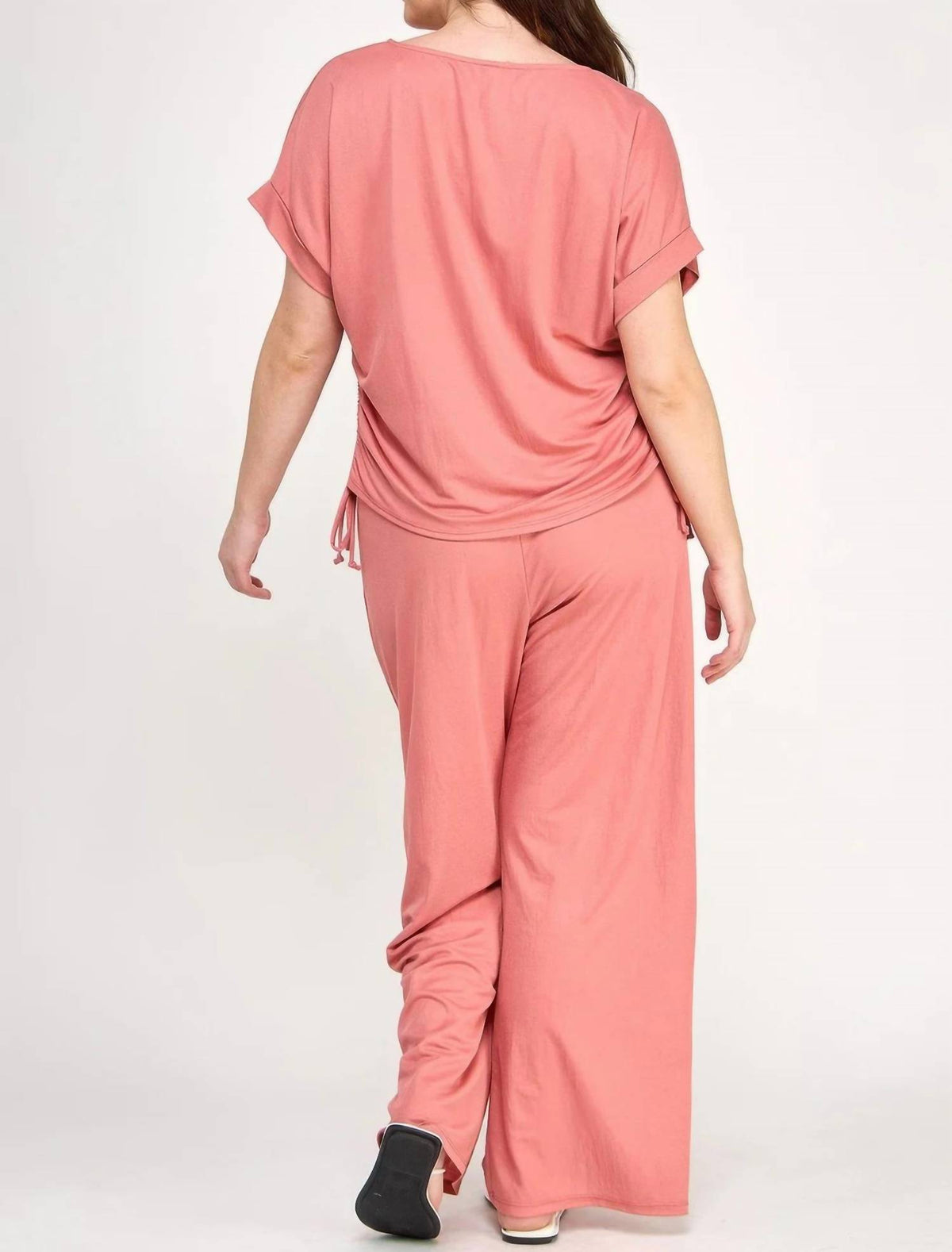 Knit Linen Dolman Ruched Top - Plus