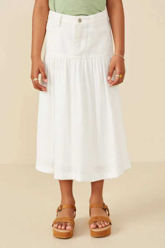Girl's Mix Media Denim Midi Skirt