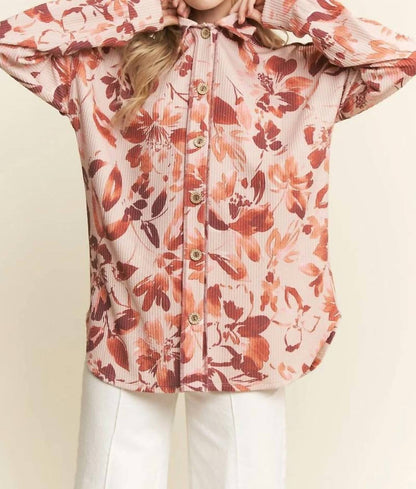 Urban Ribbed Floral Button Up Top