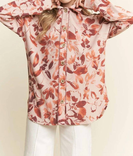 Urban Ribbed Floral Button Up Top