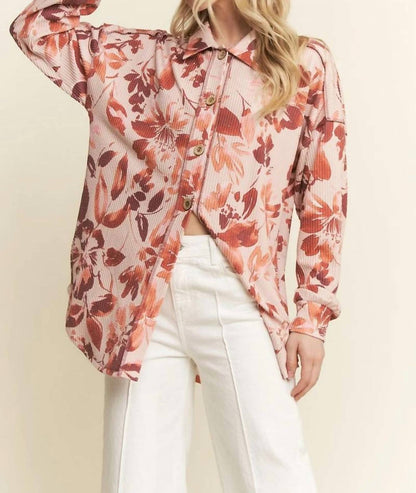Urban Ribbed Floral Button Up Top