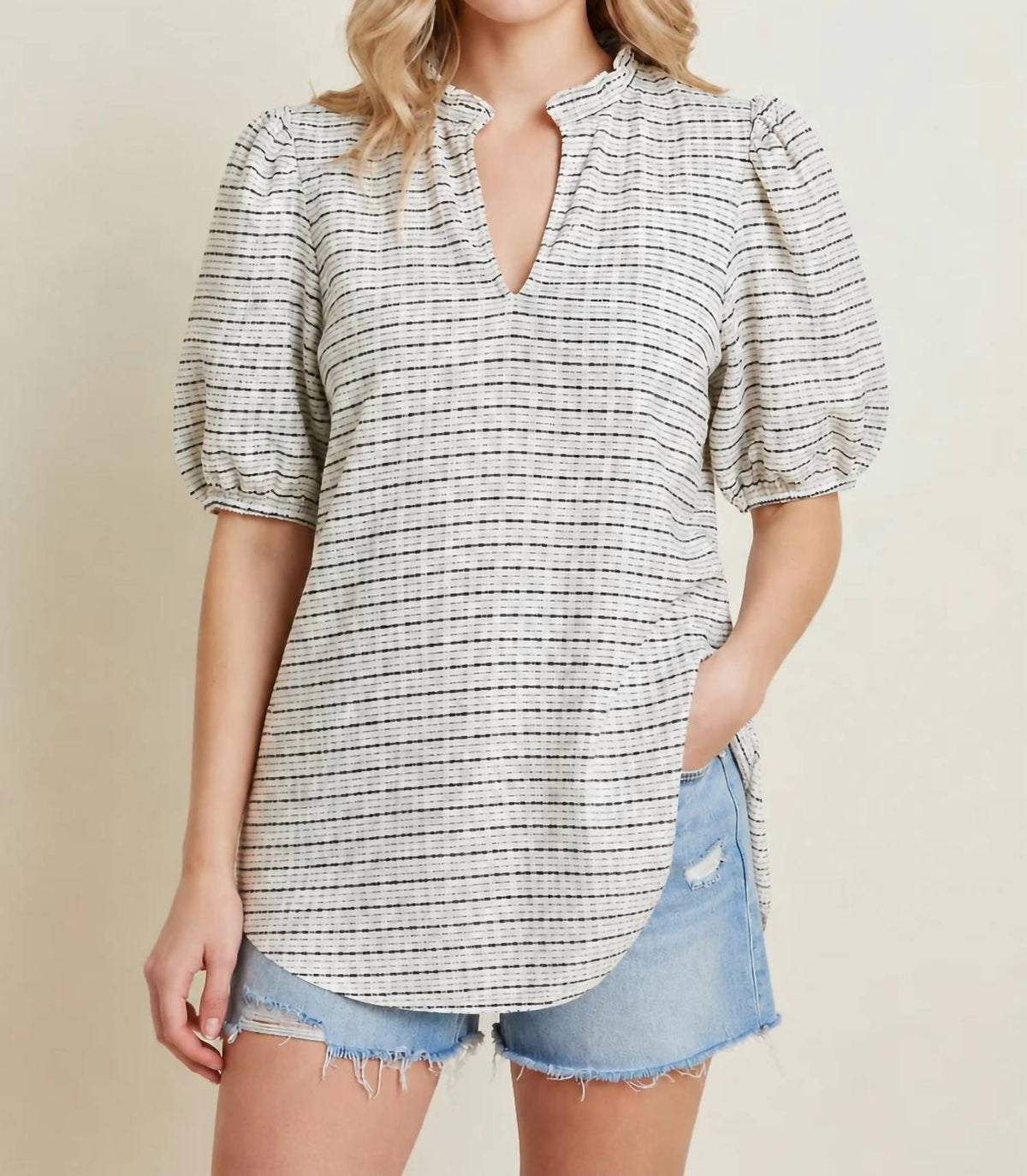 Windowpane Print Tunic Top