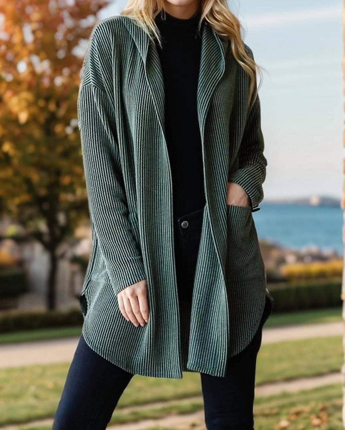 Women's Ribbed Hoodie Open Cardigan