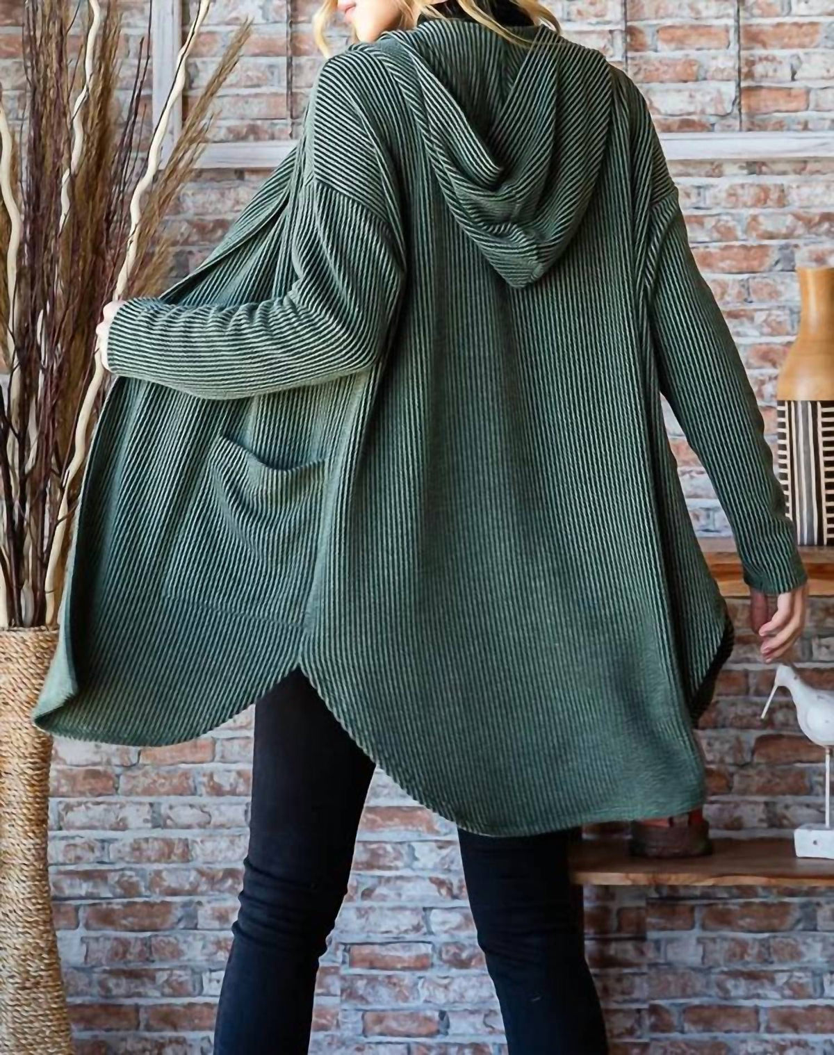 Women's Ribbed Hoodie Open Cardigan