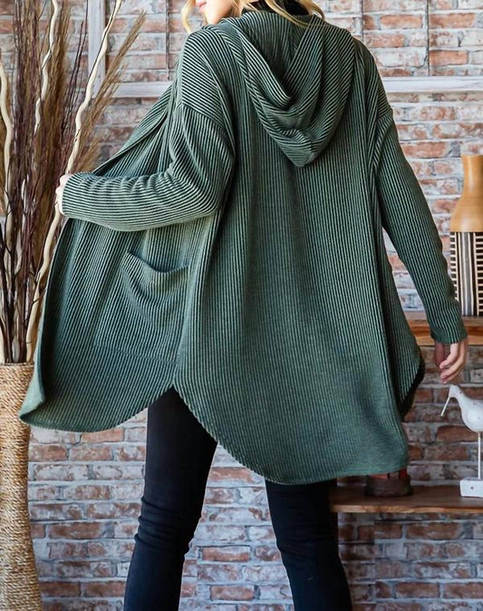 Women's Ribbed Hoodie Open Cardigan