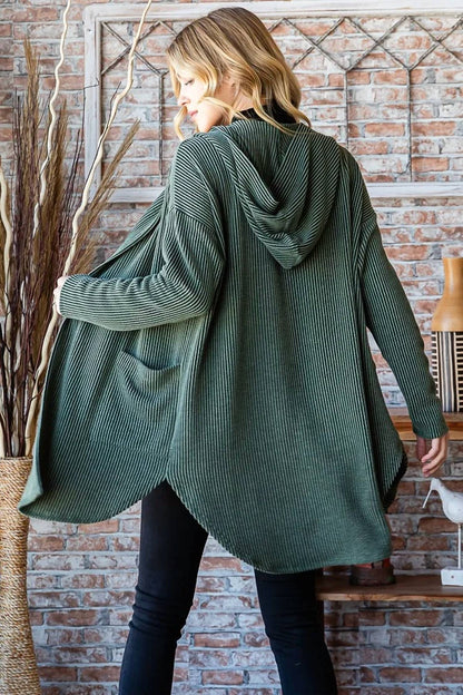 Women's Ribbed Hoodie Open Cardigan