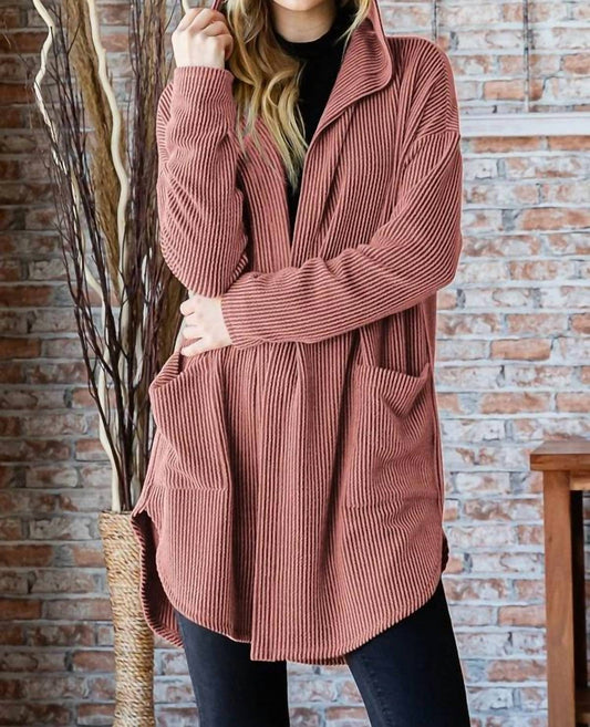 Women's Ribbed Hoodie Open Cardigan