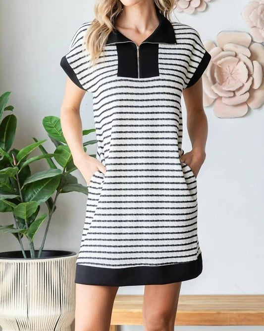 Women's Zipper Up Jacquard Stripe Mini Dress