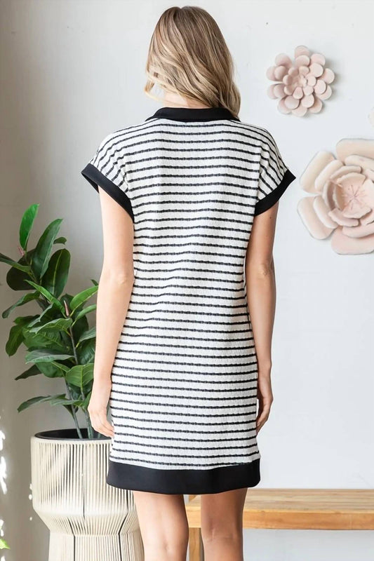 Women's Zipper Up Jacquard Stripe Mini Dress