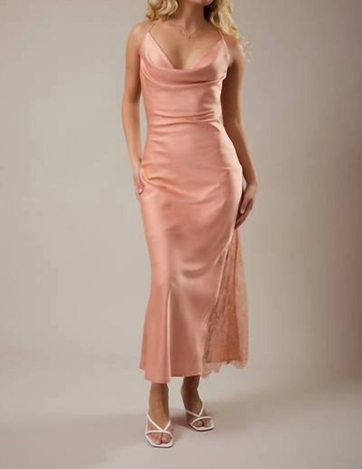 Giana Satin & Lace Midi Dress
