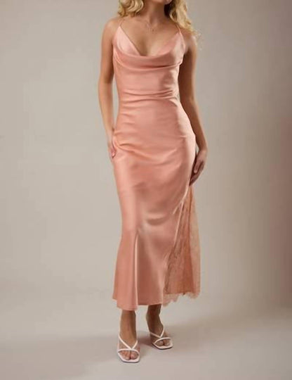 Giana Satin & Lace Midi Dress
