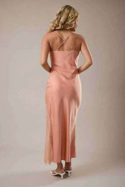 Giana Satin & Lace Midi Dress