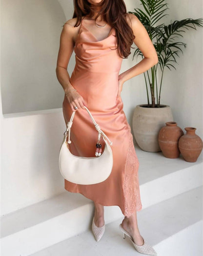 Giana Satin & Lace Midi Dress
