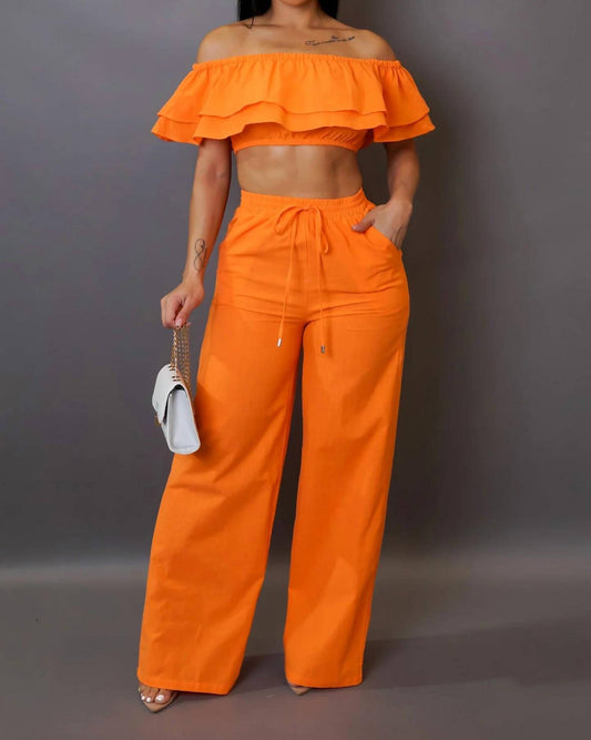Malvina Ruffle Crop Top Pant Set