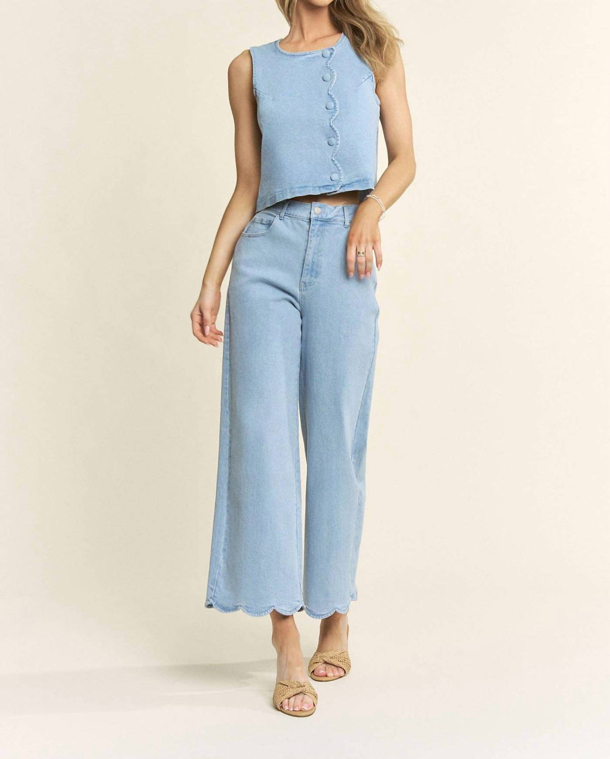 Jeri Denim Scalloped Pants