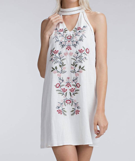 Embroidered Halter Mini Dress