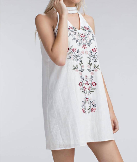 Embroidered Halter Mini Dress