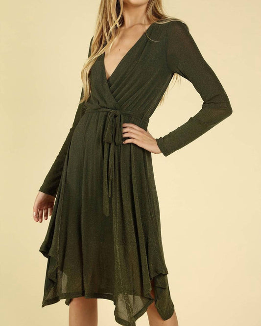 Shimmering Long Sleeve Wrap Dress