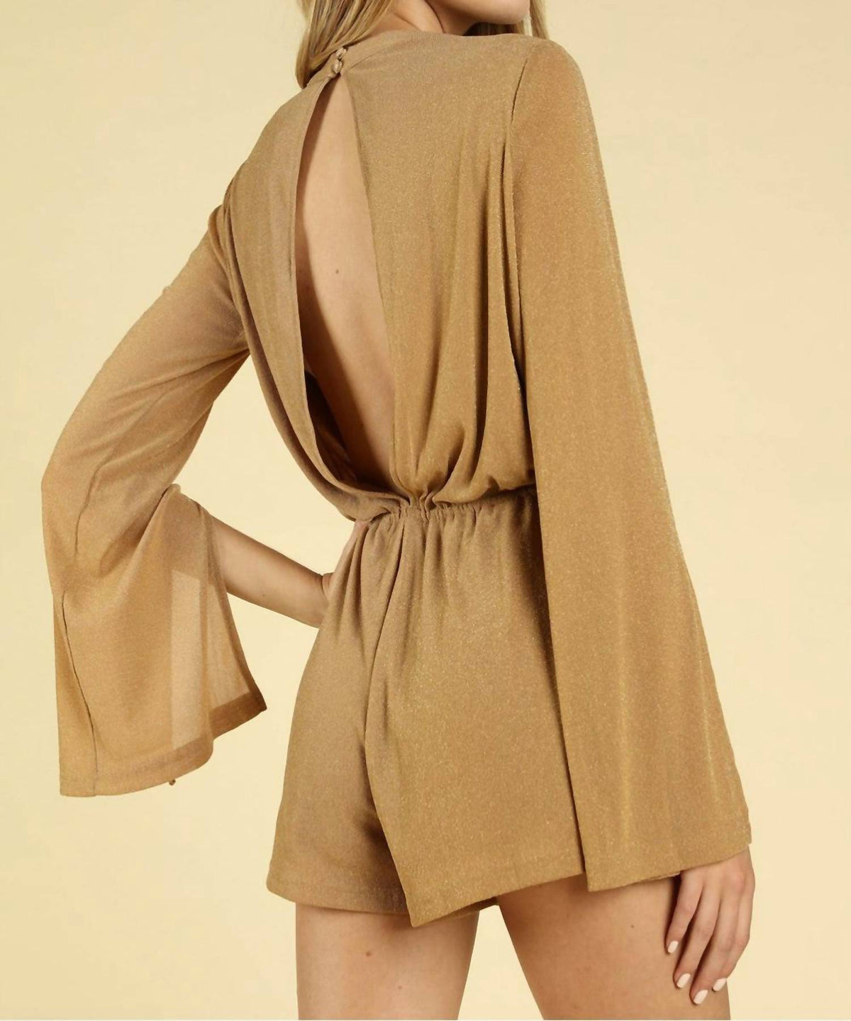 Shimmering Long Sleeve Wrap Romper