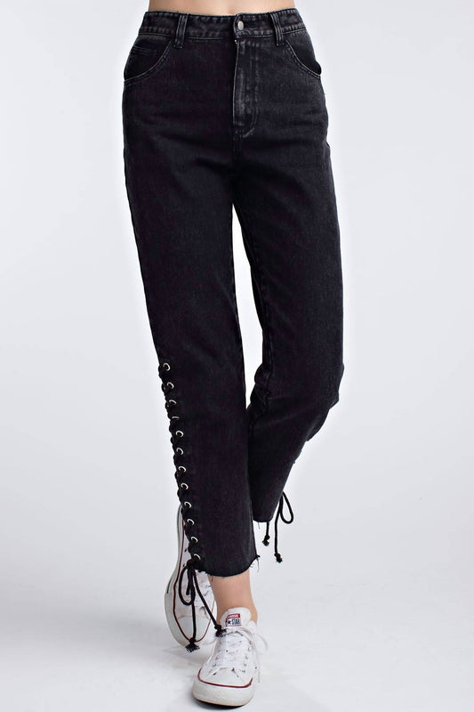 Side Lace Up Denim Pant