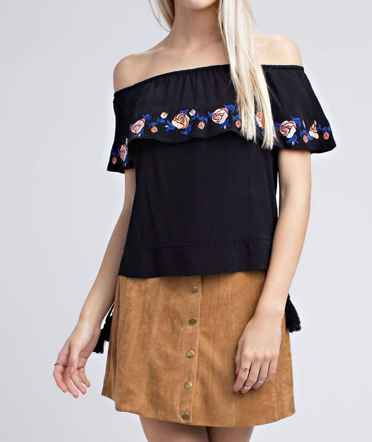 Strapless Embroidered Ruffle Top