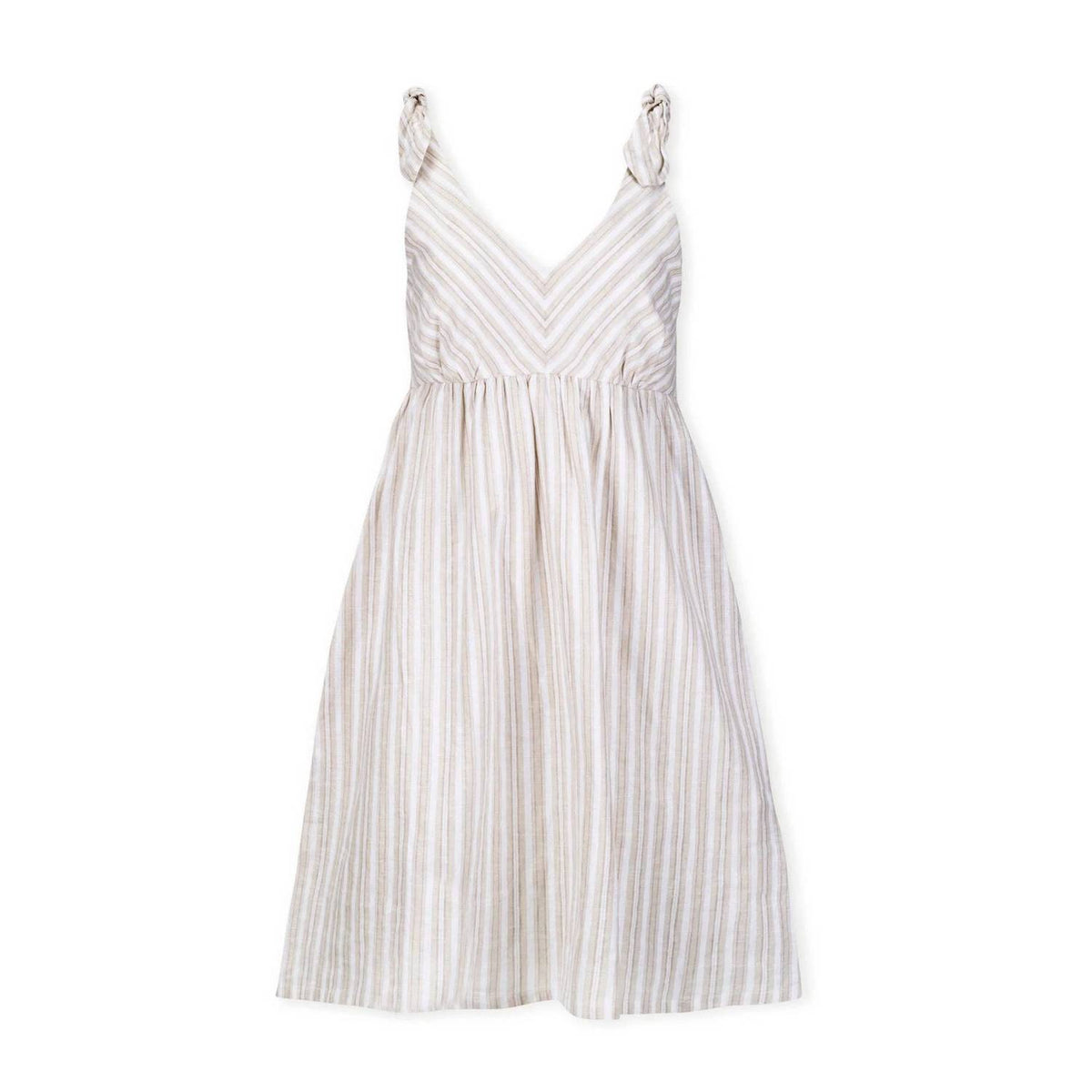 Linen Blend Bow Shoulder Midi Dress