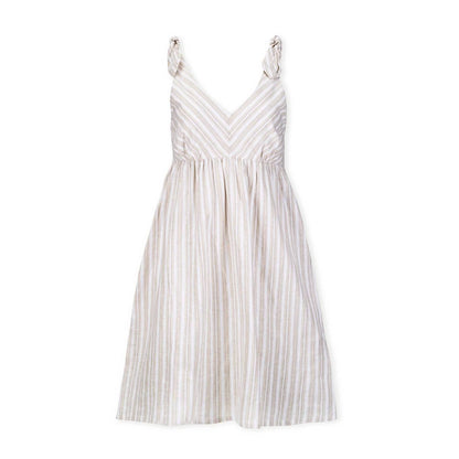 Linen Blend Bow Shoulder Midi Dress