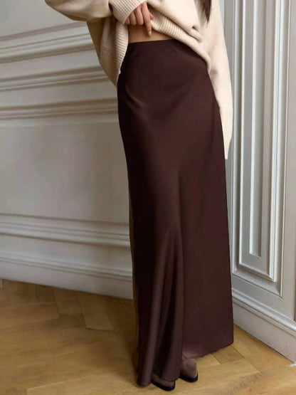 Satin High-waist Zippered Maxi Skirt
