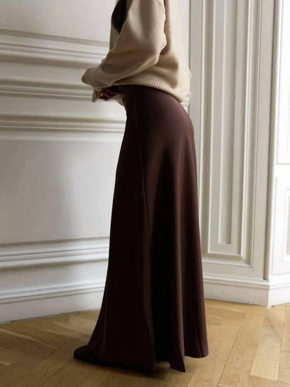 Satin High-waist Zippered Maxi Skirt
