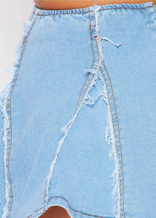 Distressed Denim Skirt