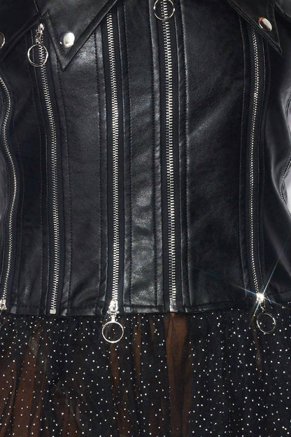 Kayla Contrast Mesh Faux Leather Strapless Tutu Dress