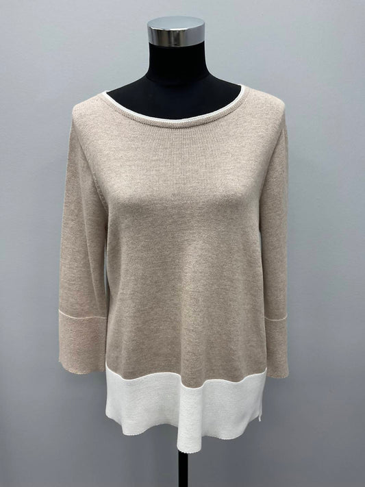 BEIGE COTTON 3/4 SLEEVE SWEATER