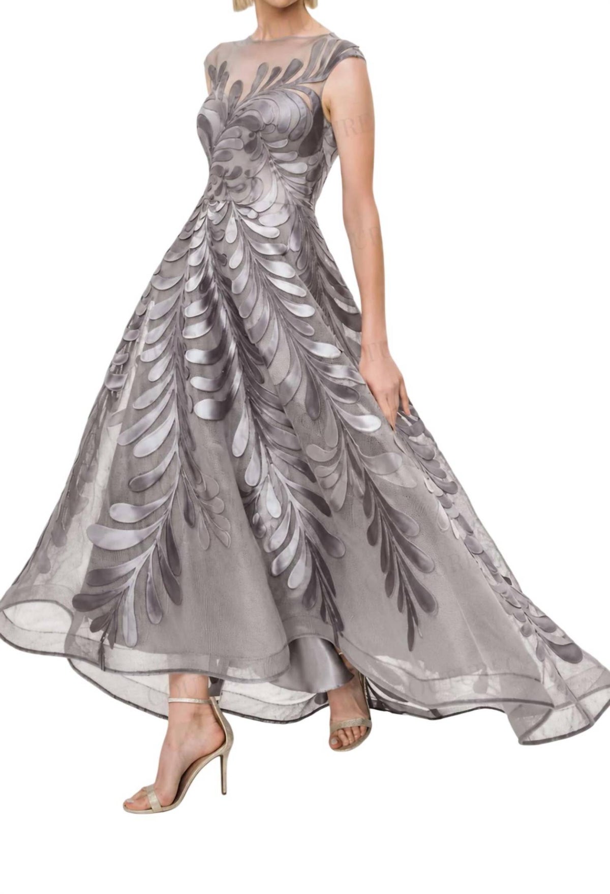 Bateau Neck High Low Formal Midi Dress