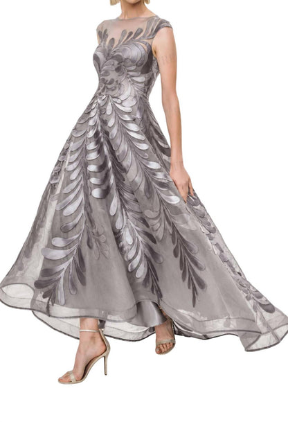 Bateau Neck High Low Formal Midi Dress