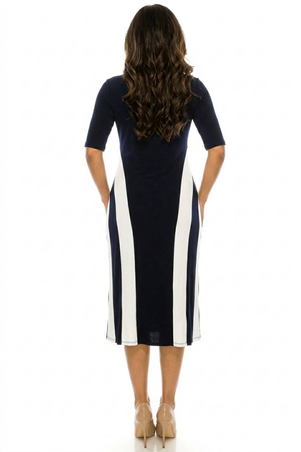Short Sleeve Side Stripe Detail Midi Dress