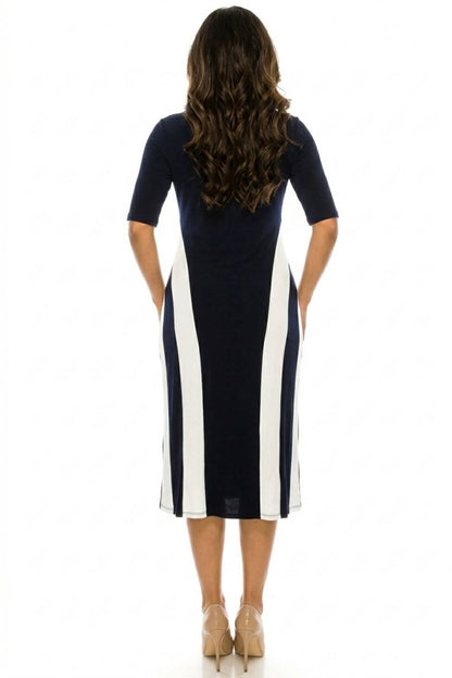 Short Sleeve Side Stripe Detail Midi Dress