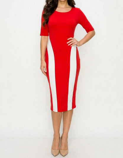Short Sleeve Side Stripe Detail Midi Dress